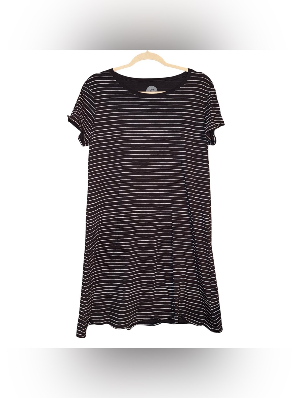LIFE IS GOOD Gray Striped 100% Cotton T-Shirt Dress Size Large